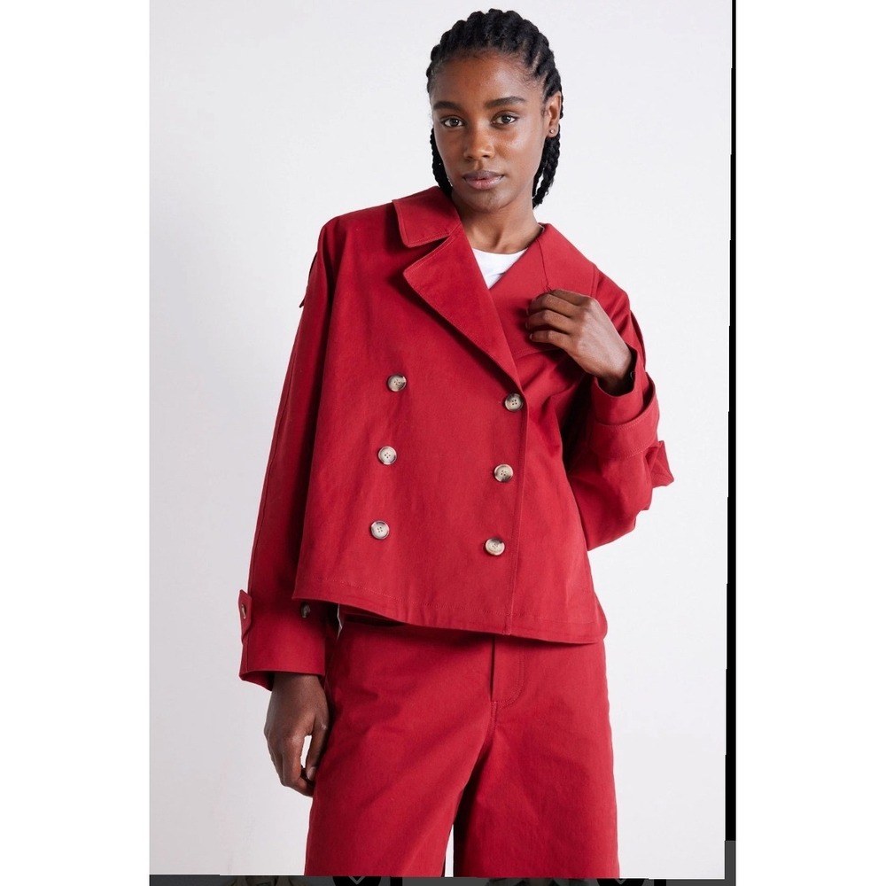 Ruti The Oversized Twill Trench Red Cropped Double Breasted Jacket Small